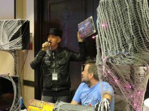 Chris Alexander giving away some swag.